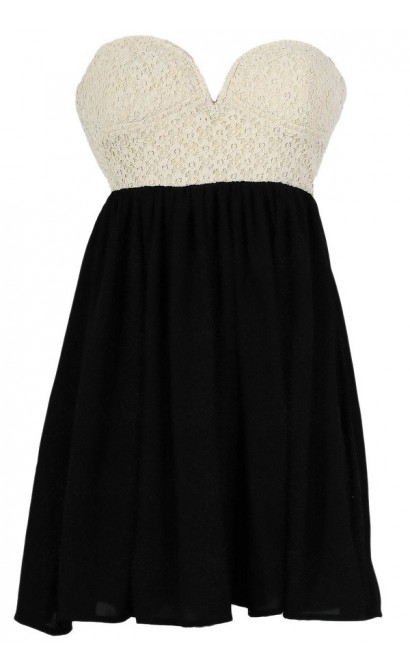 Sonya Flirty Lace and Chiffon Dress in Ivory/Black